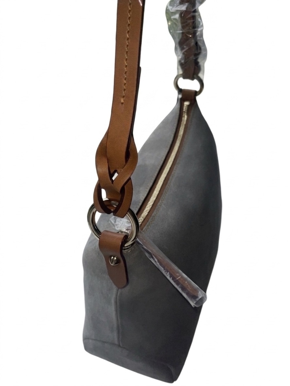 Dooney & Bourke Gray Suede
Chloe 30 Shoulder Bag with Brown Leather Strap NWT - Picture 6 of 12